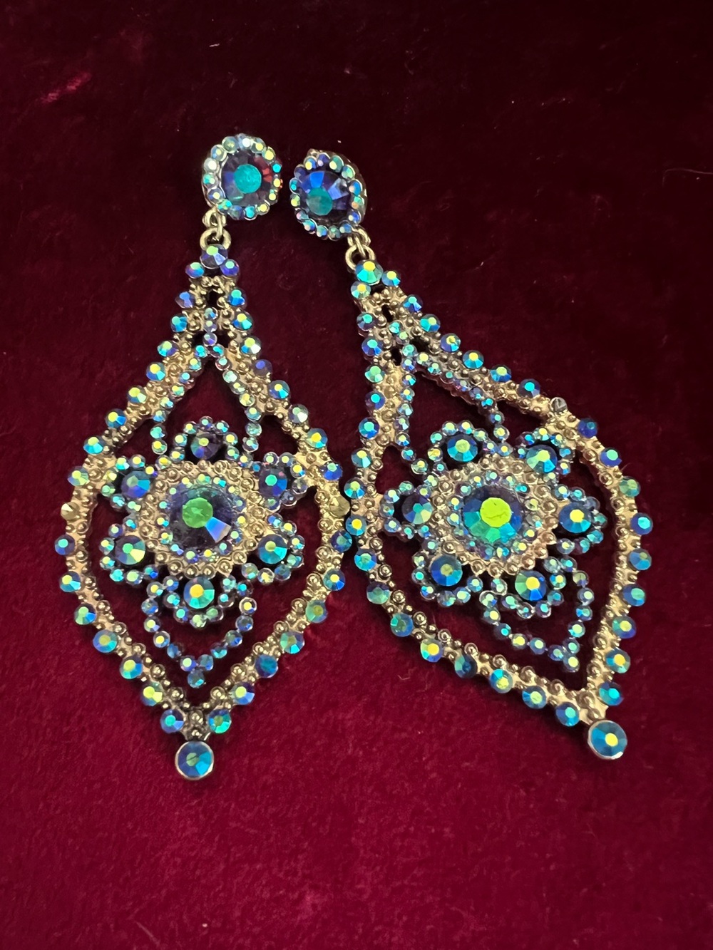 Large iridescent rhinestone earrings